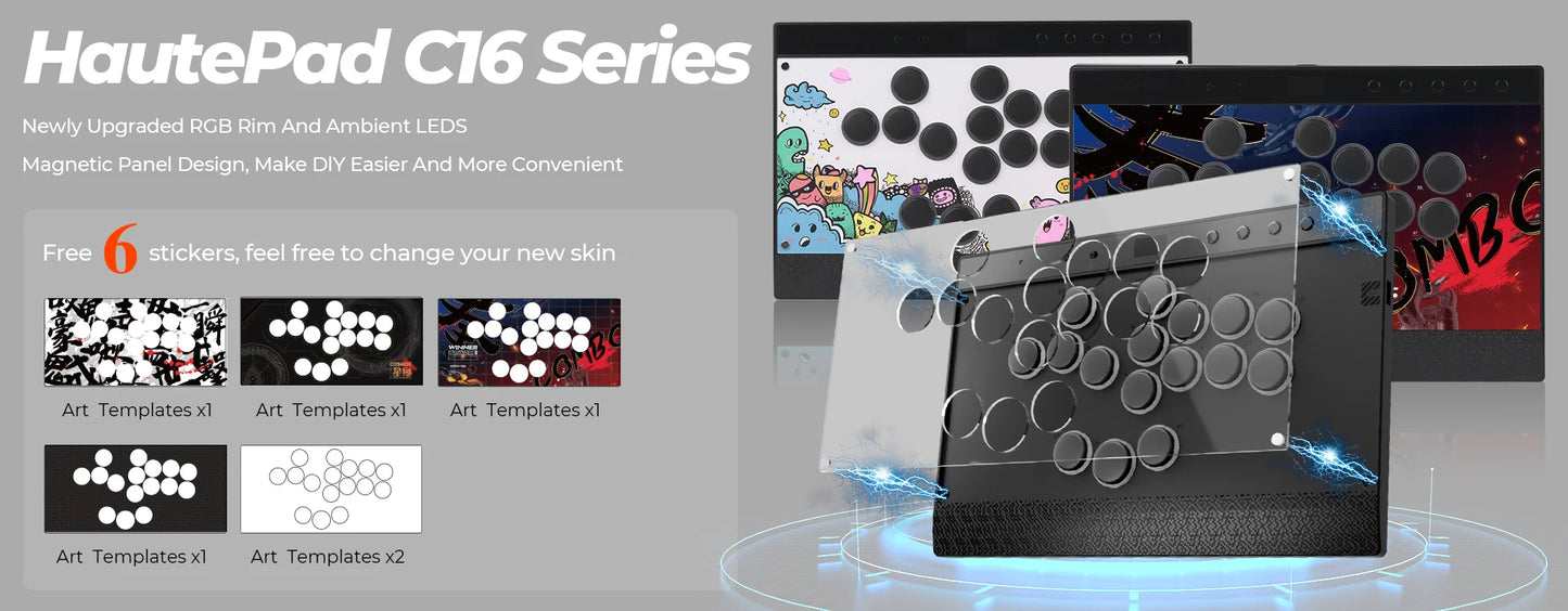 Haute42 C16 Magnetic Hitbox Leverless Arcade Stick Controller For Ps4 /PS5/Switch Button Rim Stickless Hitbox Fightstick
