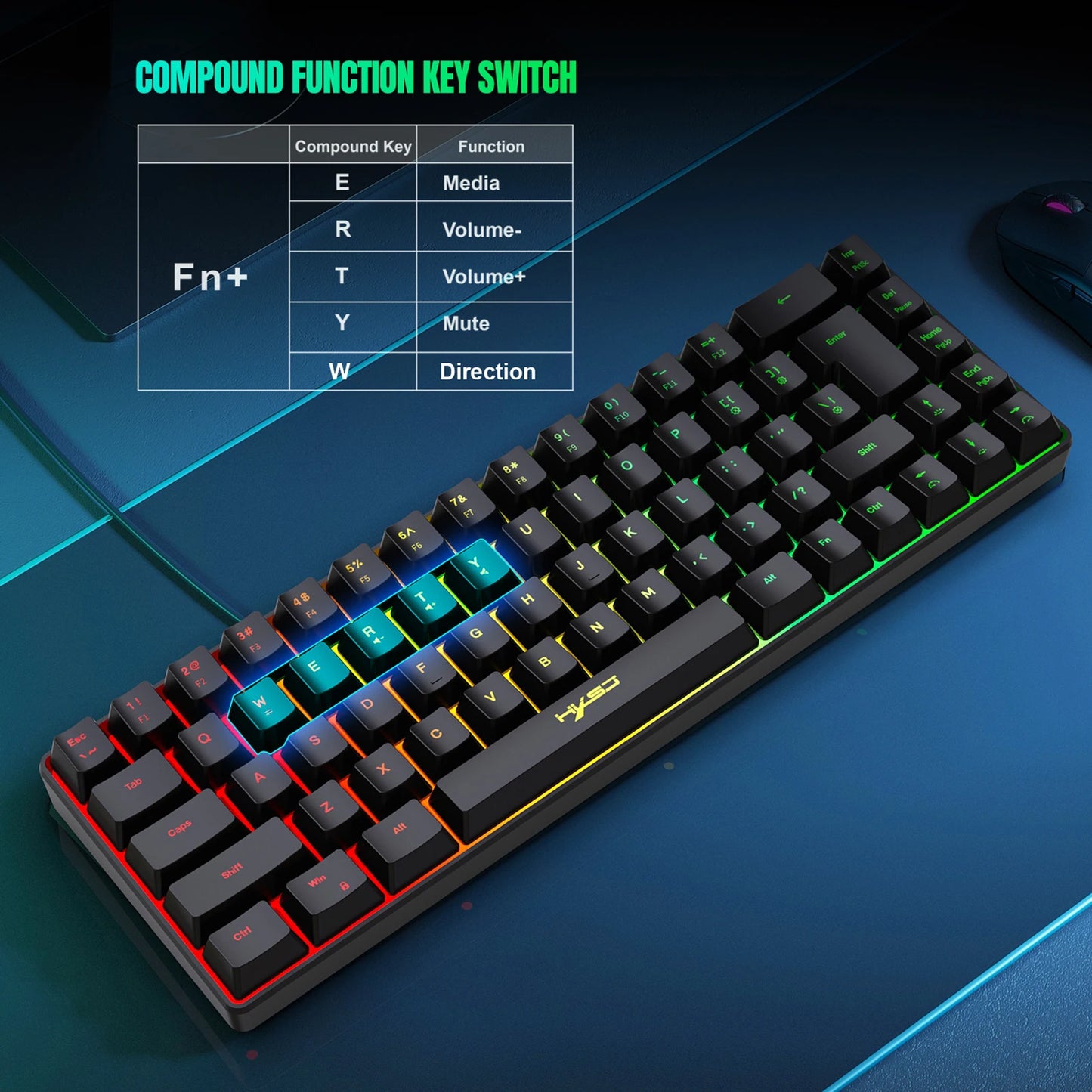 HXSJ V200 Wired K68 RGB Streamer Mini Gaming Keyboard 19-Key Conflict-Free Membrane Keyboard but Mechanical Feel for Game/Office