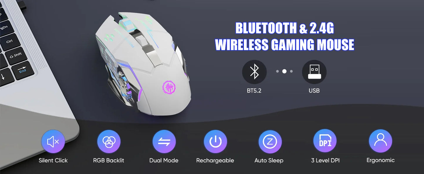 Rechargeable Wireless Mouse Gaming Computer Silent Bluetooth Mouse USB Mechanical E-Sports Backlight PC Gamer Mouse For Computer