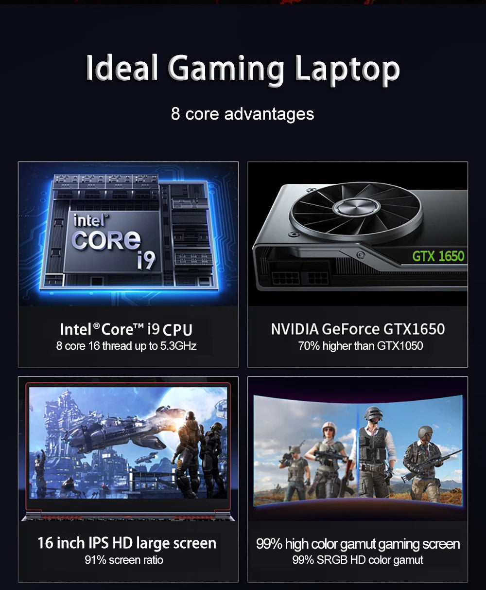 YSJMNPC Gaming Laptop Computer Intel Core i9-13900H NVIDIA RTX 4050 6G 16 Inch IPS 2*DDR5 MAX 64GB 2*M.2 PCIE SSD WIFI