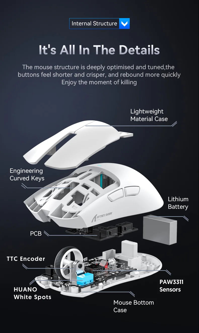 Attack Shark X11 PAW3311 Bluetooth Mouse, Triple Mode Connectivity, Touch Magnetic Charging Dock, Ultra-Light Gaming Mouse