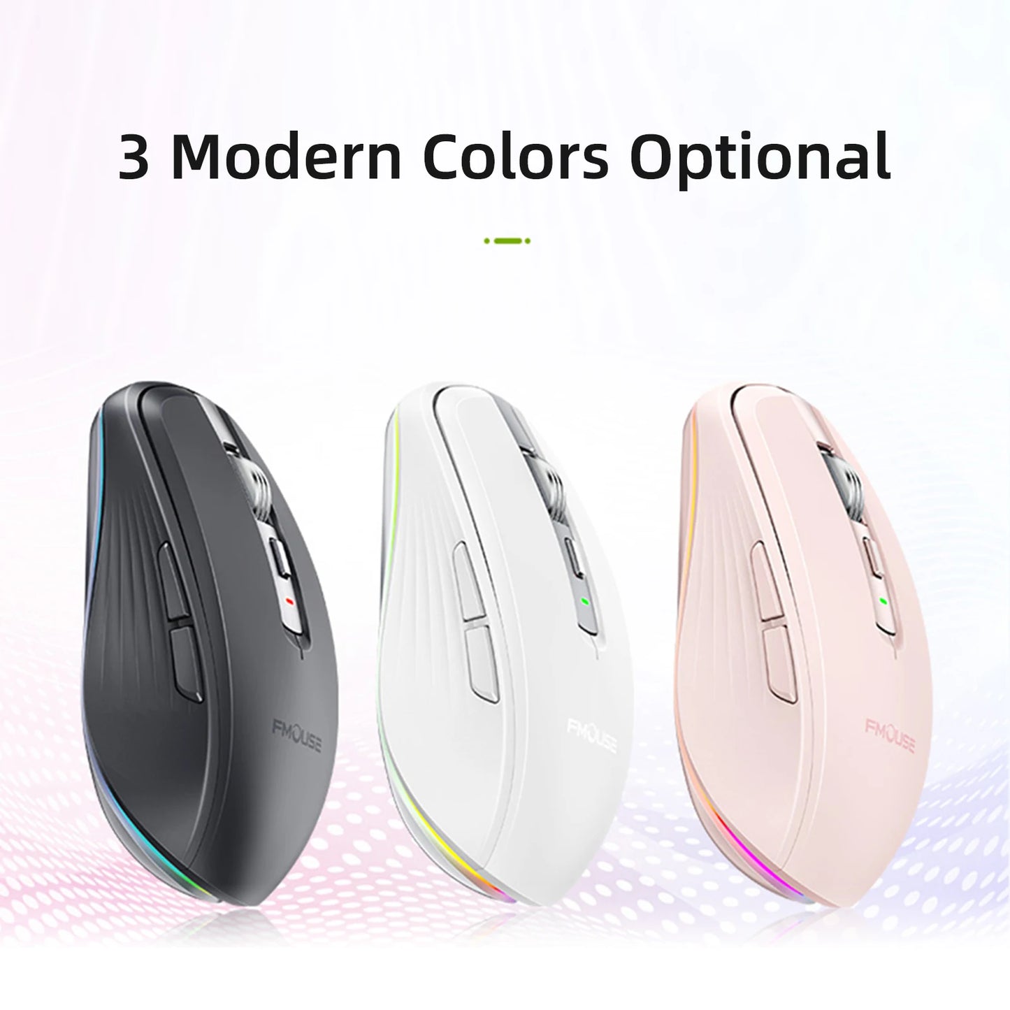 Dual-mode Wireless Mouse USB2.4G+BT5.1 Type-C Rechargeable Gaming Mouse Ergonomic Design 2400 DPI with RGB Light Mice