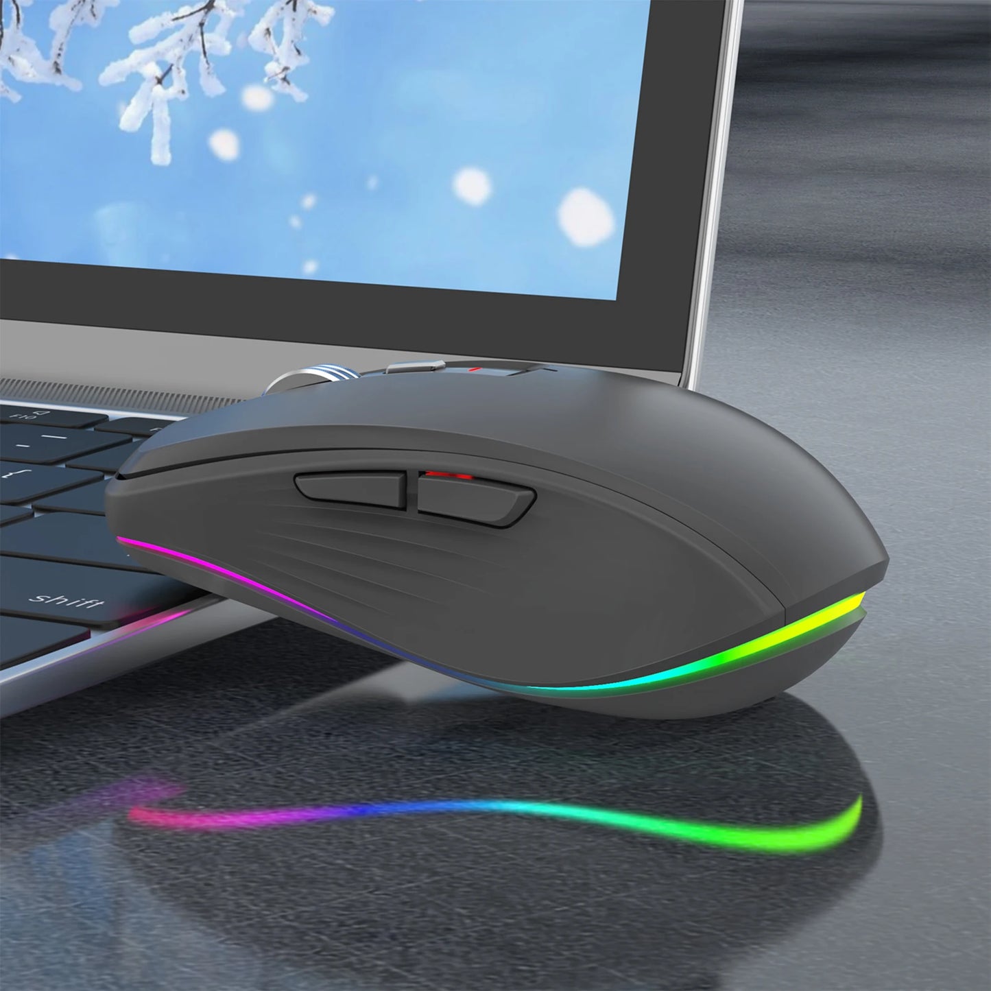 Dual-mode Wireless Mouse USB2.4G+BT5.1 Type-C Rechargeable Gaming Mouse Ergonomic Design 2400 DPI with RGB Light Mice