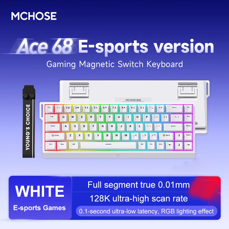 ACE60 Pro MCHOSE ACE68 Magnetic Keyboard Wired Mechanical for Gaming 0.01mm RapidTrigg 8000Hz SOCD/Rs 0.125ms 128K Sampling Rate