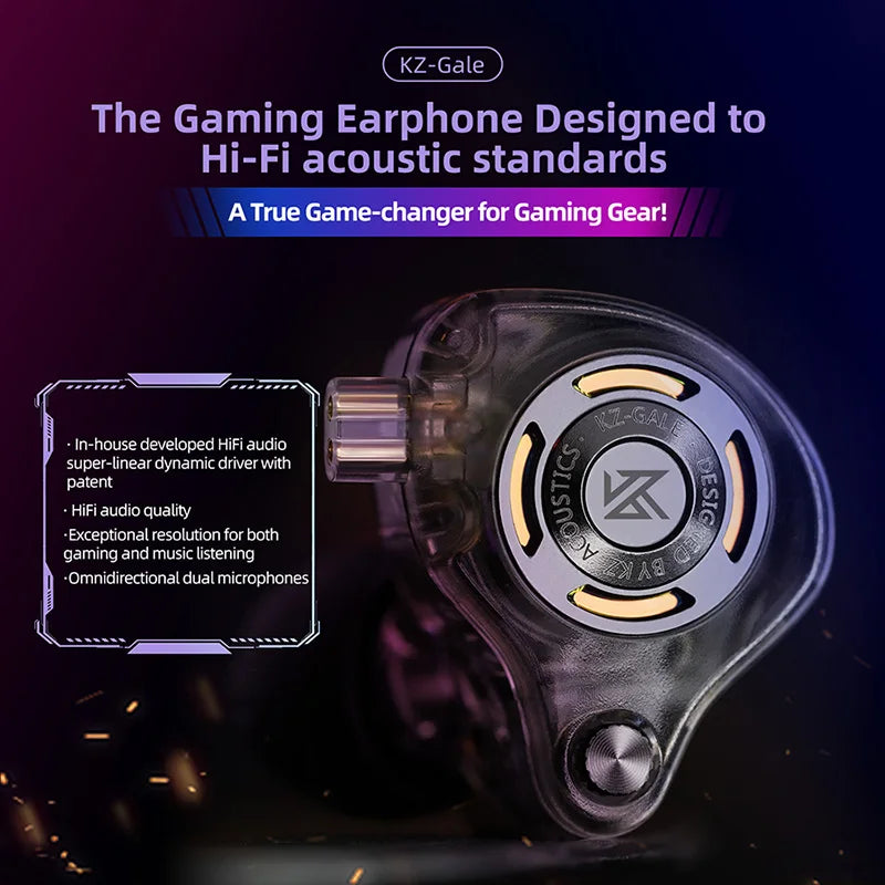 KZ Gale In-Ear Gaming Earphones E-sports Bass Metal Earbuds for Video Game Stage Live Sound Headphones