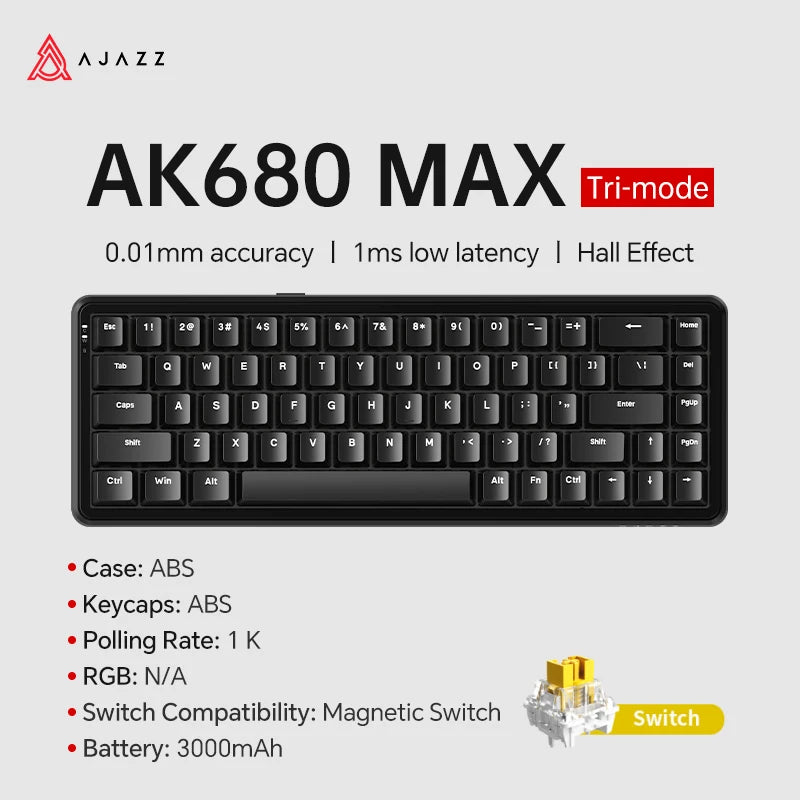 AJAZZ AK680 MAX Mechanical Keyboard HE Hall Effect Switch 60% 8k/1K RGB Wired/Wireless Gaming Rapid Trigger Magnetic Keyboard