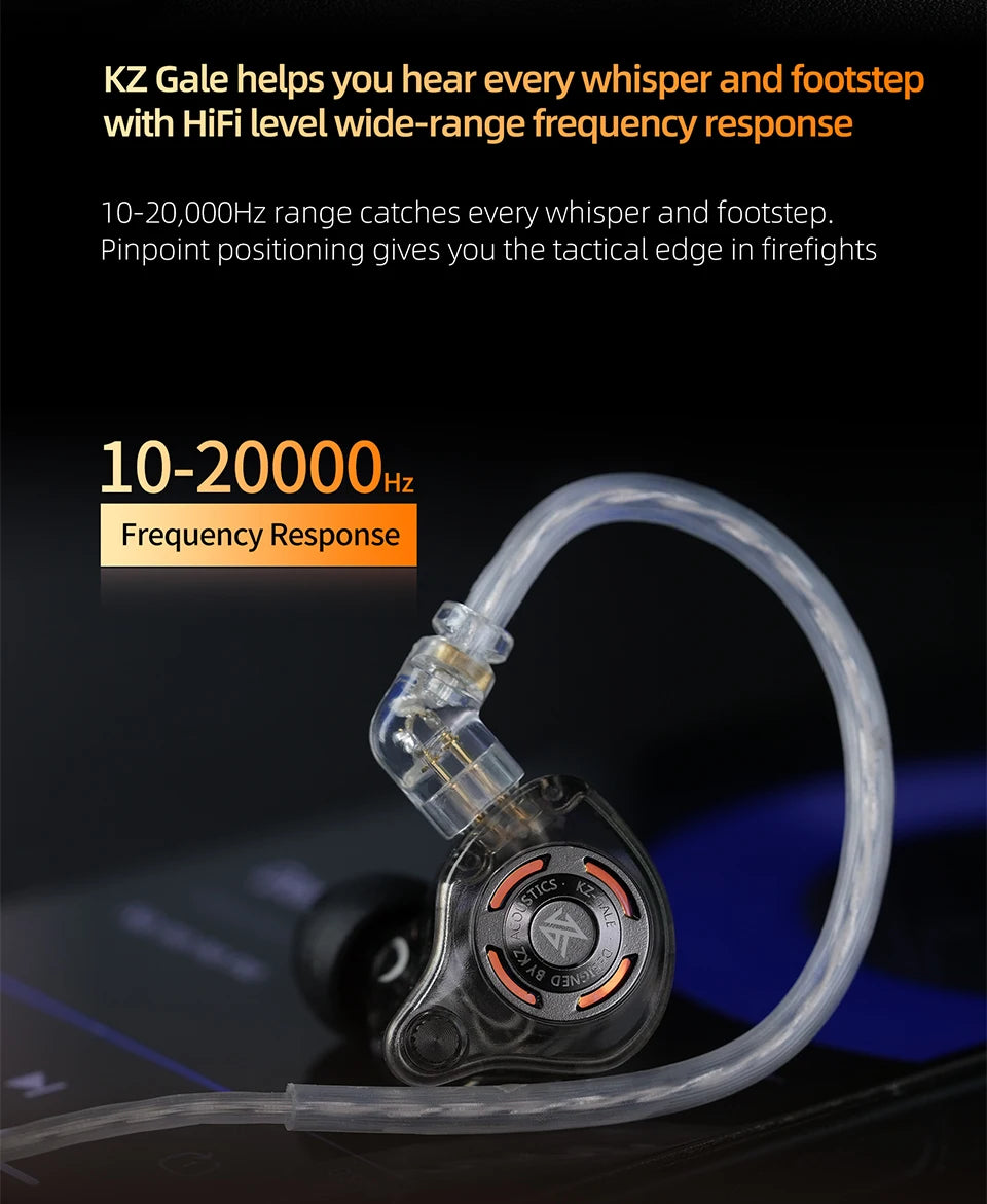 KZ Gale In-Ear Gaming Earphones E-sports Bass Metal Earbuds for Video Game Stage Live Sound Headphones