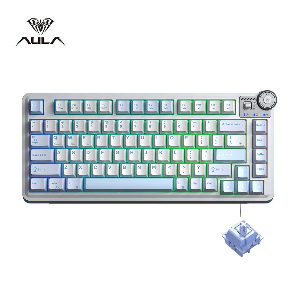 AULA AU75 Esports Gaming Mechanical Keyboard Three Mode 81 Keys PBT Keycap Hot Swappable RGB PC Desktop Typing Wireless Keyboard