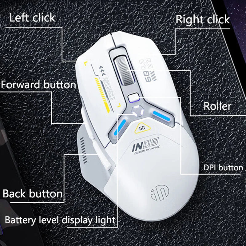 Inphic IN9 Wireless Gaming Mouse Rechargeable PAW3311 Bluetooth Mouse RGB Lighting Effect Desktop Computer Laptop Universal