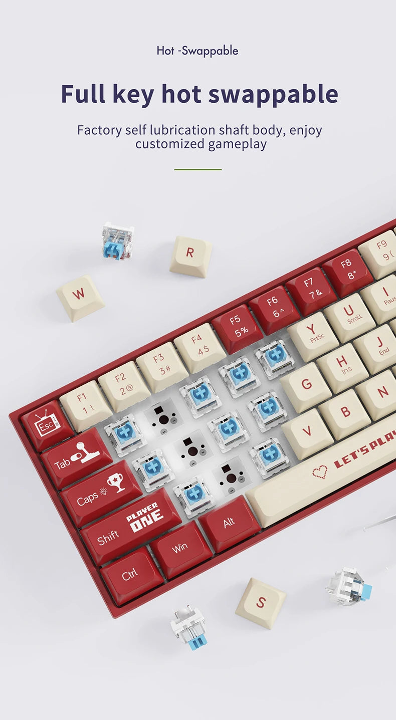 AJAZZ AK680 Gaming Mechanical Keyboard ABS Keycap 68 Keys Wired Wireless Bluetooth Keyboard Hot Swap Custom Gasket for Pc Laptop