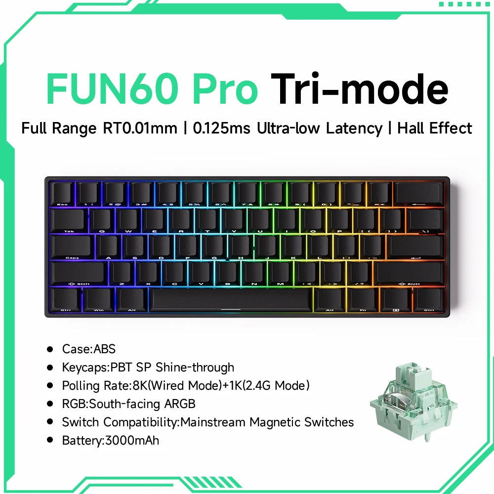 MONSGEEK FUN60 Mechanical Keyboard Magnetic Switch 60% Gaming Keyboard Rapid Trigger 0.01 mm 8K HE/TMR eSports Custom Keyboard