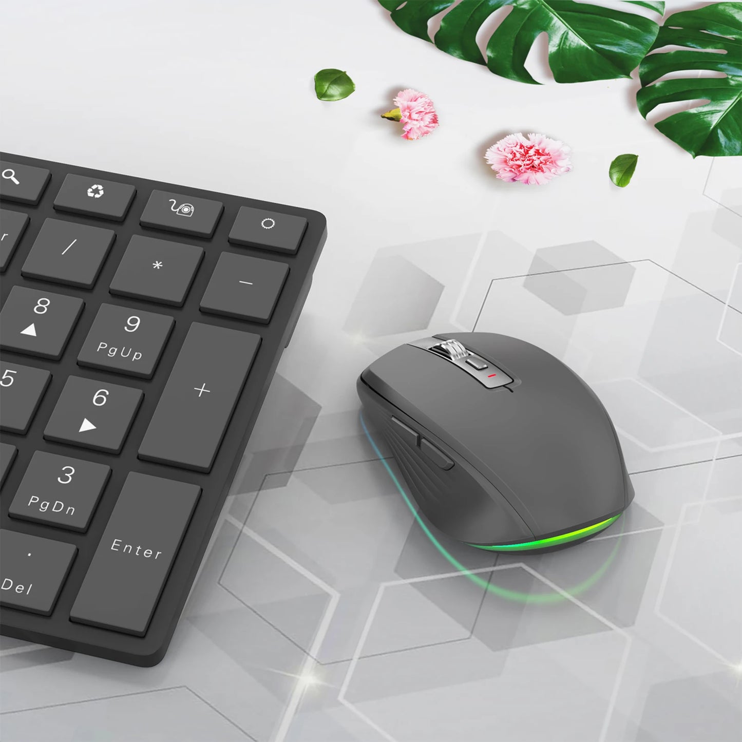 Dual-mode Wireless Mouse USB2.4G+BT5.1 Type-C Rechargeable Gaming Mouse Ergonomic Design 2400 DPI with RGB Light Mice