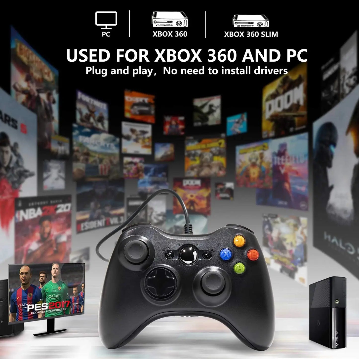 2.4G Xbox 360 Gamepad Wireless/Wired Controller Supports Xbox 360/360 Slim/Pc/Steam Gamepad For  Pc Game Controller Joypad