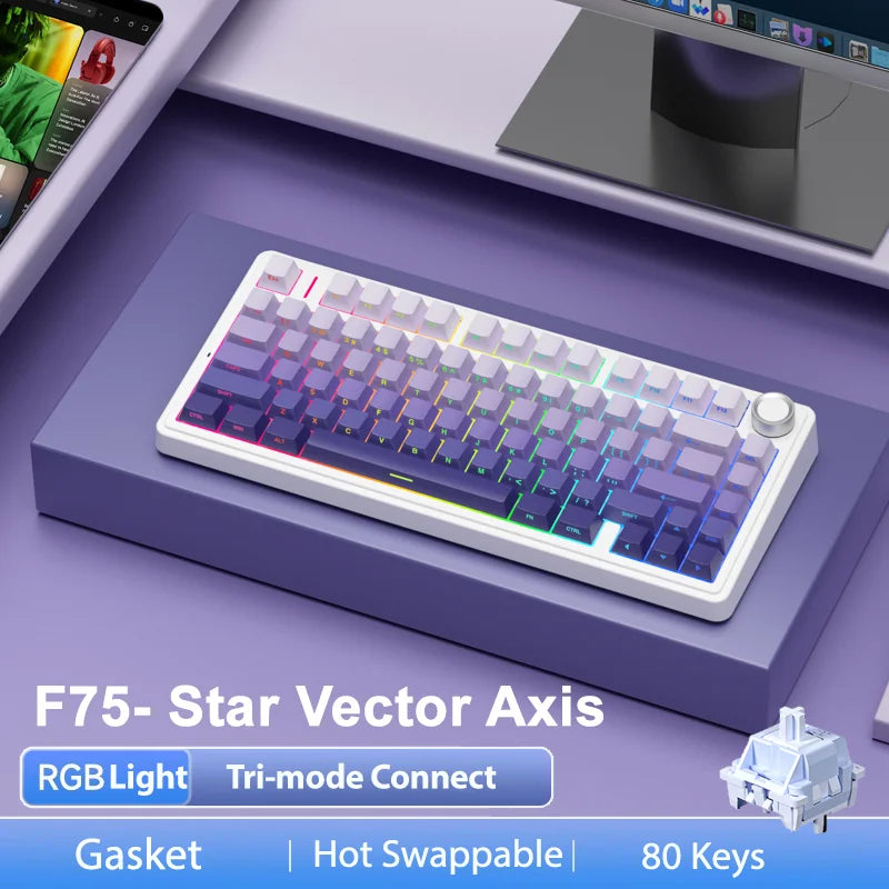 AULA F75Pro Gasket Mounted Wireless Gaming Mechanical Keyboard RGB Customized 75% Layout Side-engraving PBT Keycaps