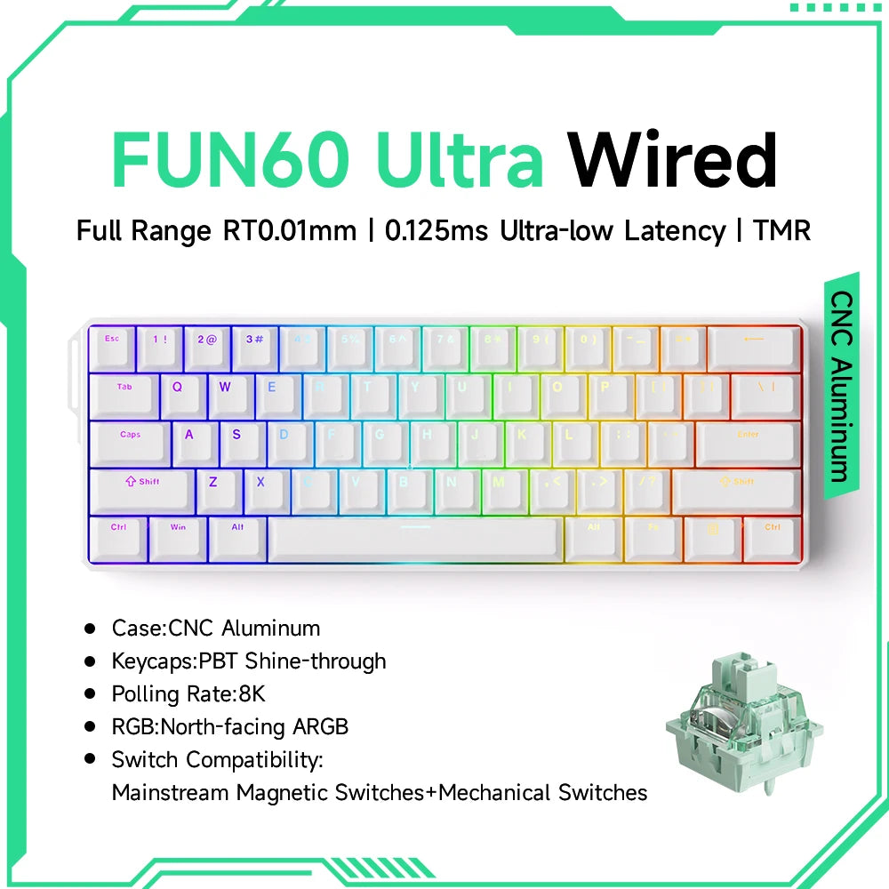 MONSGEEK FUN60 Mechanical Keyboard Magnetic Switch 60% Gaming Keyboard Rapid Trigger 0.01 mm 8K HE/TMR eSports Custom Keyboard
