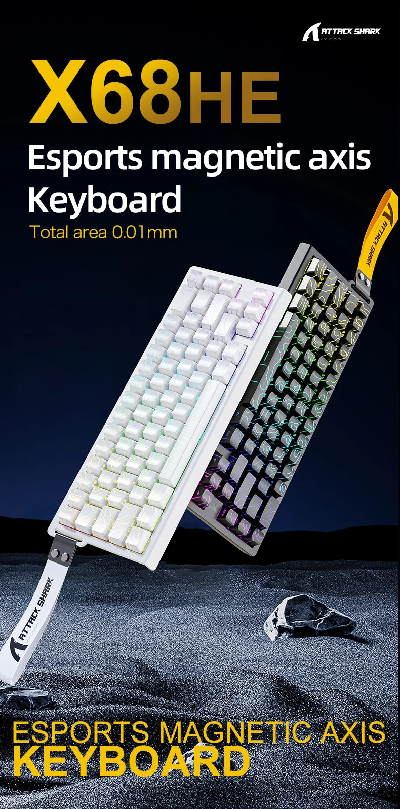 ATTACK SHARK X68HE Magnetic Keyboard Red Wired Mechanical for Pro Gaming 0.01mm Rapid Trigg 8000Hz SOCD/Rs 0.125ms 128K Rate