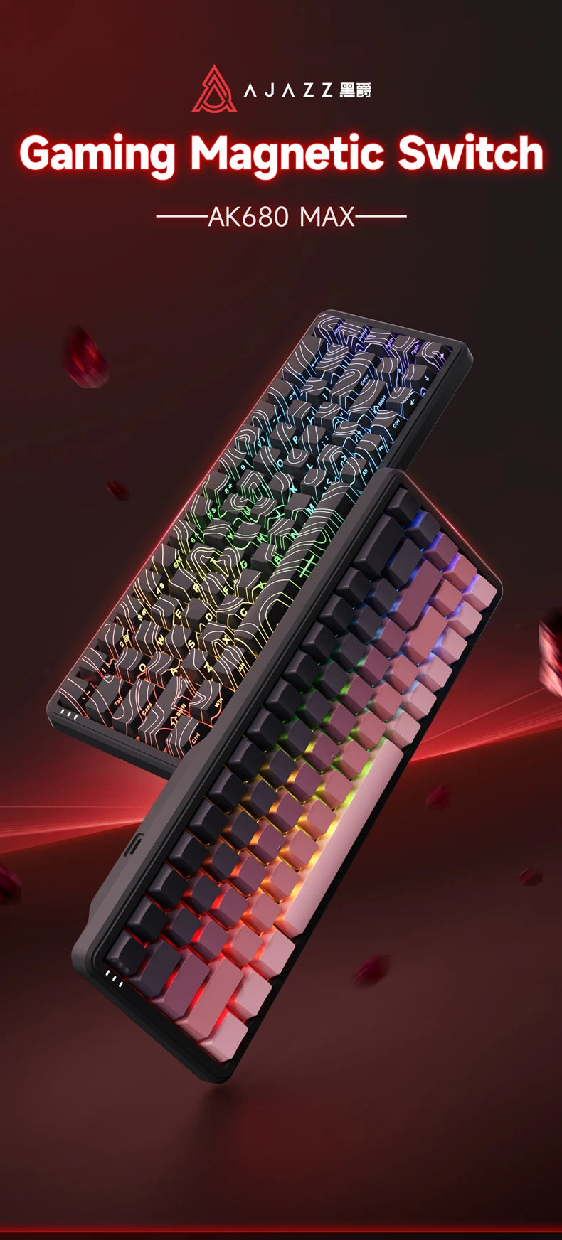 AJAZZ AK680 MAX Mechanical Keyboard HE Hall Effect Switch 60% 8k/1K RGB Wired/Wireless Gaming Rapid Trigger Magnetic Keyboard