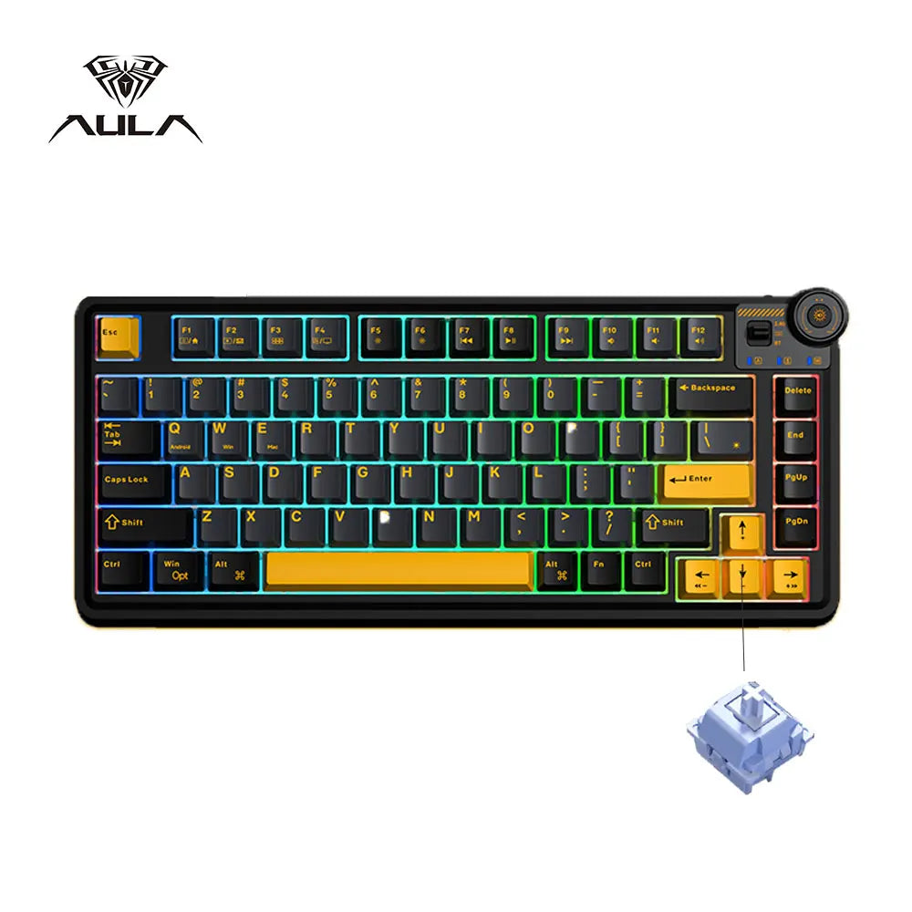 AULA AU75 Esports Gaming Mechanical Keyboard Three Mode 81 Keys PBT Keycap Hot Swappable RGB PC Desktop Typing Wireless Keyboard
