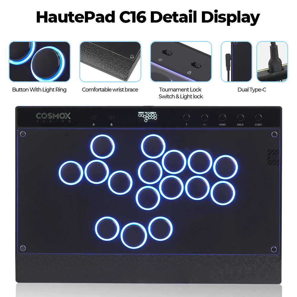 Haute42 C16 Magnetic Hitbox Leverless Arcade Stick Controller For Ps4 /PS5/Switch Button Rim Stickless Hitbox Fightstick