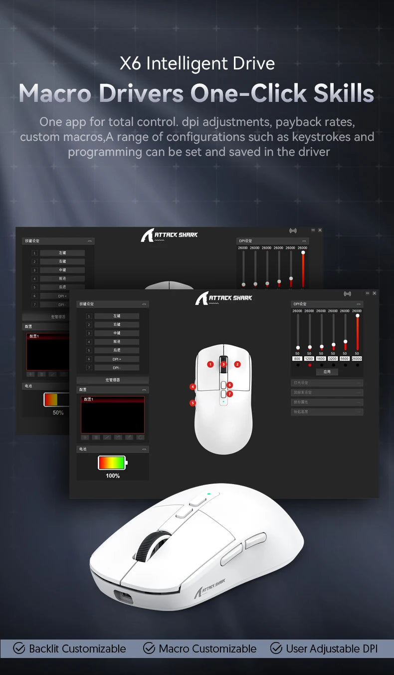 Attack Shark X6 PAW3395 Bluetooth Mouse,Tri-Mode Connection,RGB Touch Magnetic Charging Base,Macro Gaming Mouse