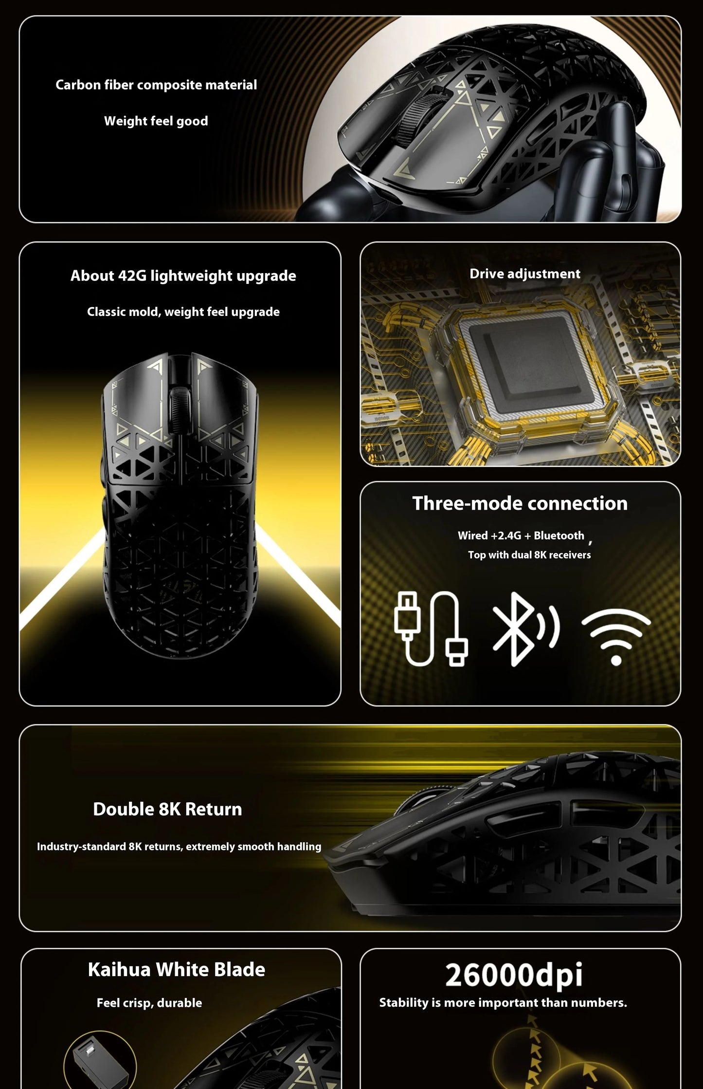 IPI Piao Float Wireless 8k Mouse 3 Mode Bluetooth Dual 8k Carbon Hell Out Gaming Esports Lightweight Mouse Custom Made Mice Gift
