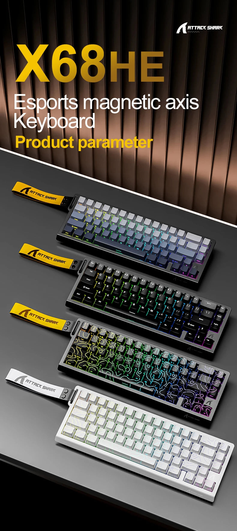 ATTACK SHARK X68HE Magnetic Keyboard Red Wired Mechanical for Pro Gaming 0.01mm Rapid Trigg 8000Hz SOCD/Rs 0.125ms 128K Rate