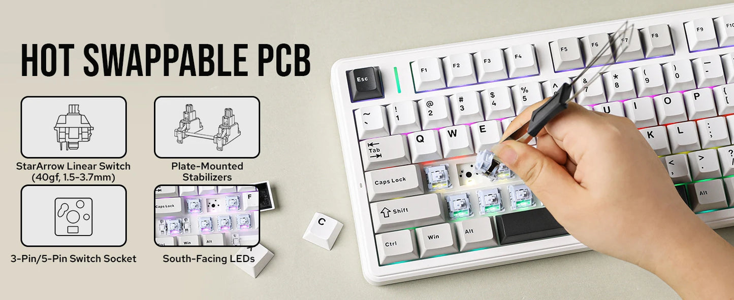 Aula F99 PRO 96% Mechanical Gaming Keyboard BT5.0/USB-C/2.4G Wireless Hot Swappable Gasket Custom Keyboard With 8000mAH Battery