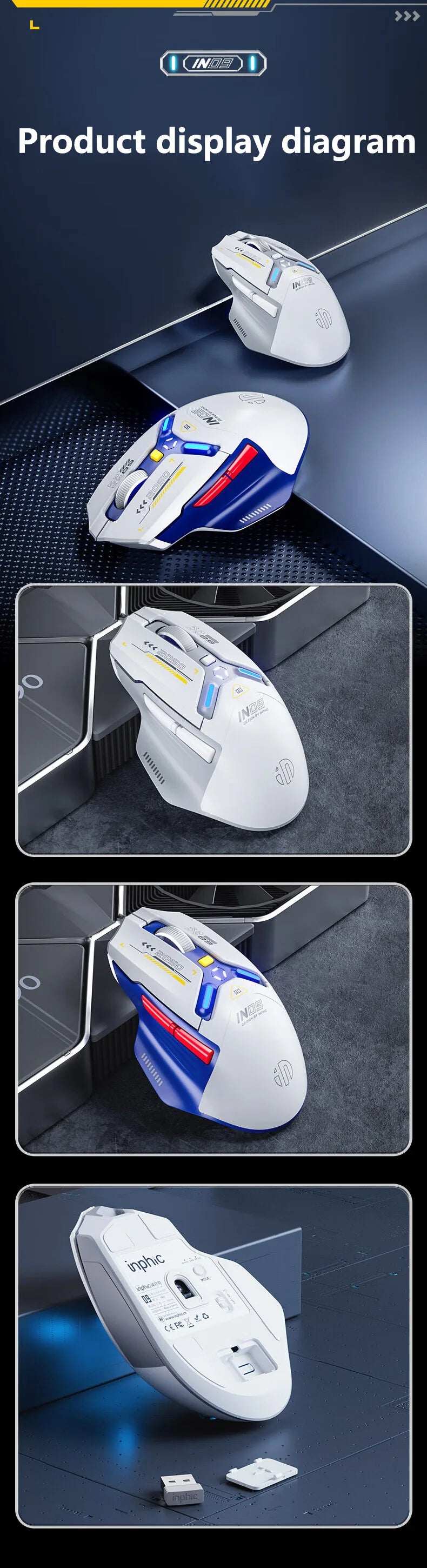 Inphic IN9 Wireless Gaming Mouse Rechargeable PAW3311 Bluetooth Mouse RGB Lighting Effect Desktop Computer Laptop Universal