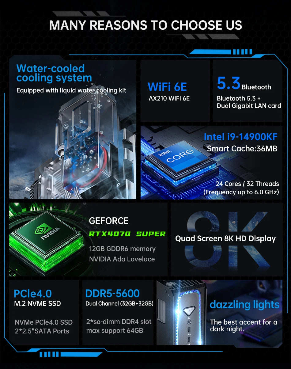 MSECORE  SL800 Liquid cooled computer Gaming PC Intel Core I5  I7 I9 RTX4070 12G Windows 11  DDR5 NVMe SSD Desktop Gaming PC