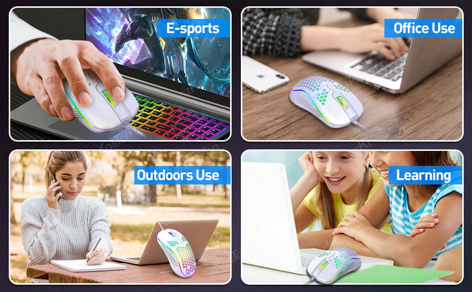 Honeycomb Wired Gaming Mouse RGB Backlight 7200 Adjustable DPI Ergonomic USB Computer Mice for Windows PC & Laptop Gamers