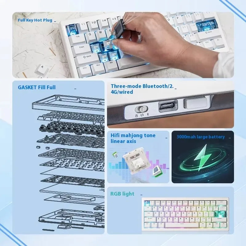 Cidoo QK61 VIA/Qmk Mechanical Keyboard 3-Mode 2.4G Bluetooth Wireless Wired Gasket Customization Gaming keyboard For PC Laptop