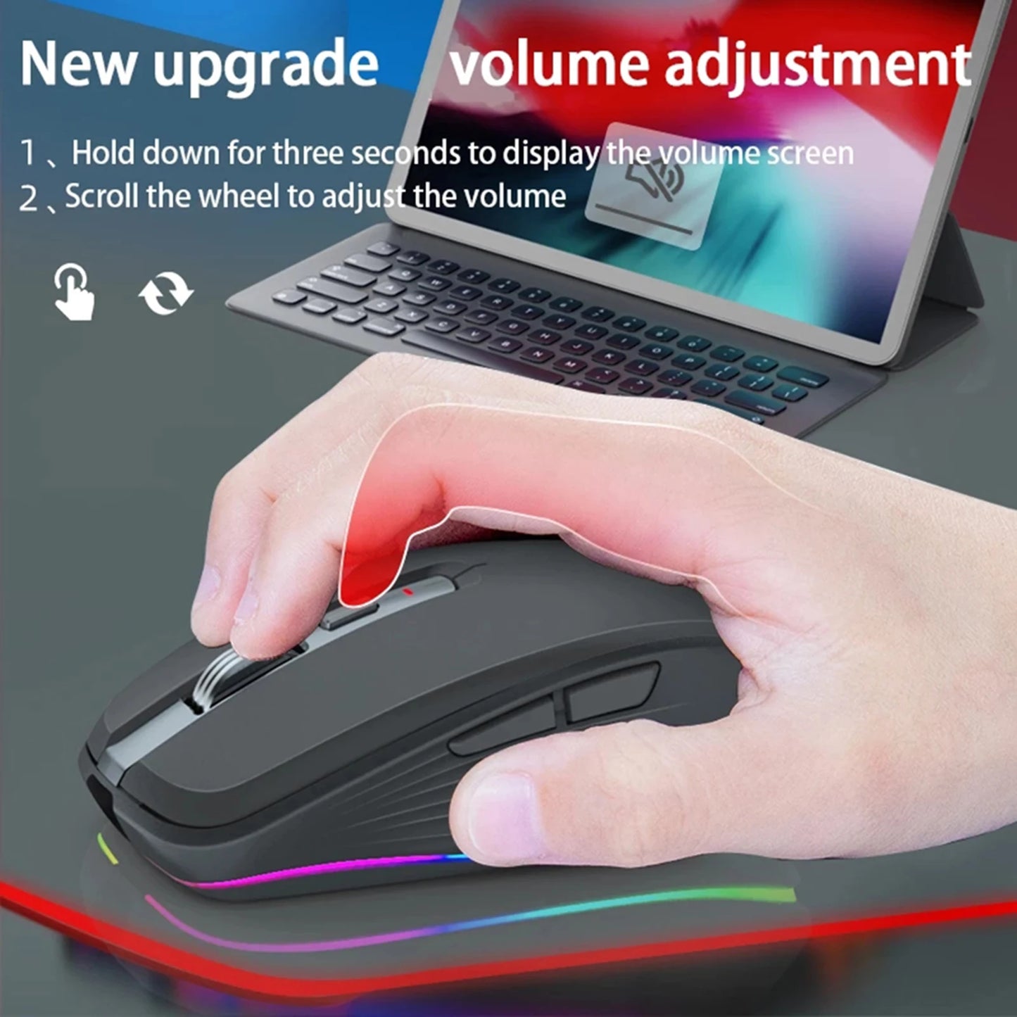 Dual-mode Wireless Mouse USB2.4G+BT5.1 Type-C Rechargeable Gaming Mouse Ergonomic Design 2400 DPI with RGB Light Mice