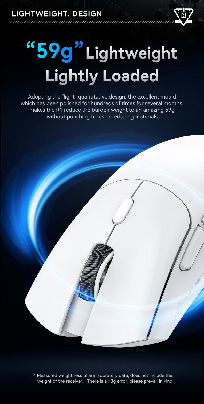 Attack Shark R1 1000Hz Bluetooth Mouse,18000dpi,PAW3311,Tri-mode Connection, Macro Gaming Mouse