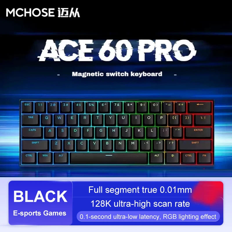 ACE60 Pro MCHOSE ACE68 Magnetic Keyboard Wired Mechanical for Gaming 0.01mm RapidTrigg 8000Hz SOCD/Rs 0.125ms 128K Sampling Rate