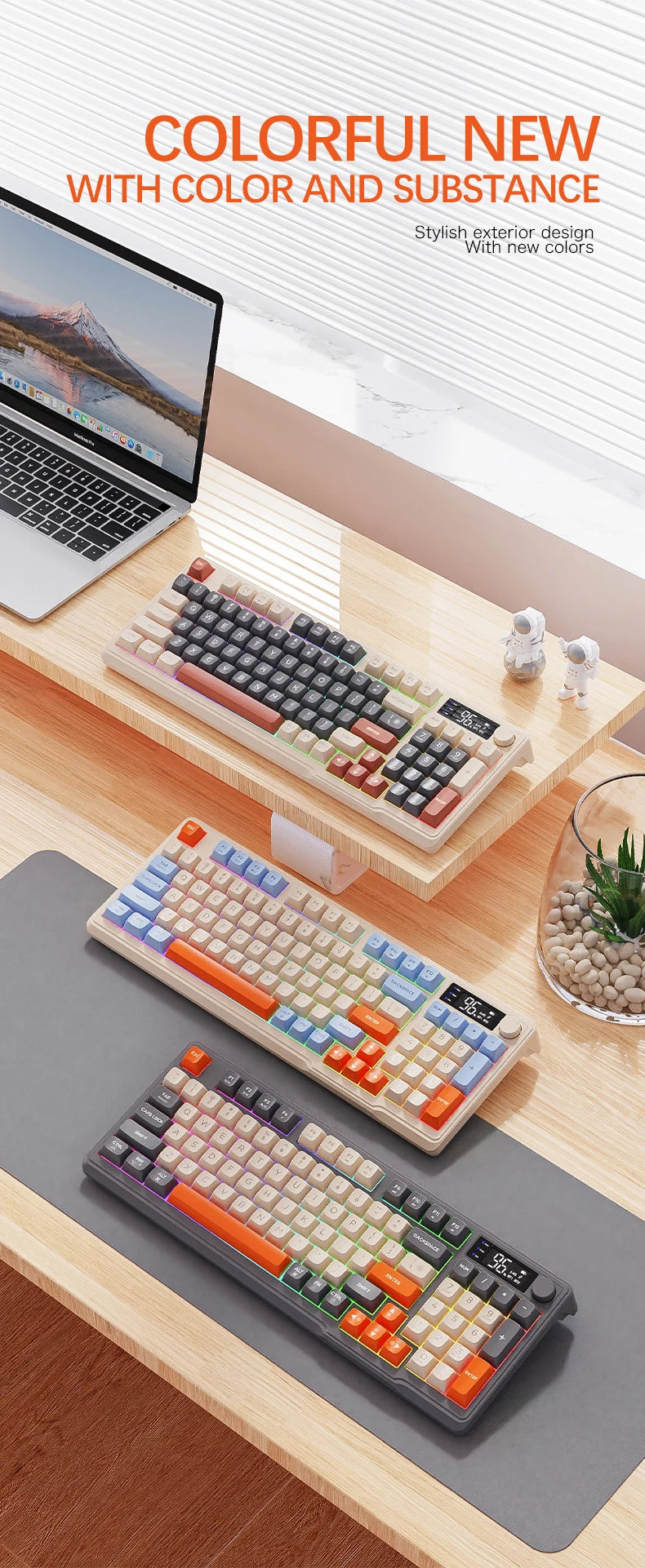 FreeWolf M96 Wireless Keyboard with Screen,Gaming Keyboard Bluetooth Dual-Mode Connection,Multi-Device Linking,Ergonomic