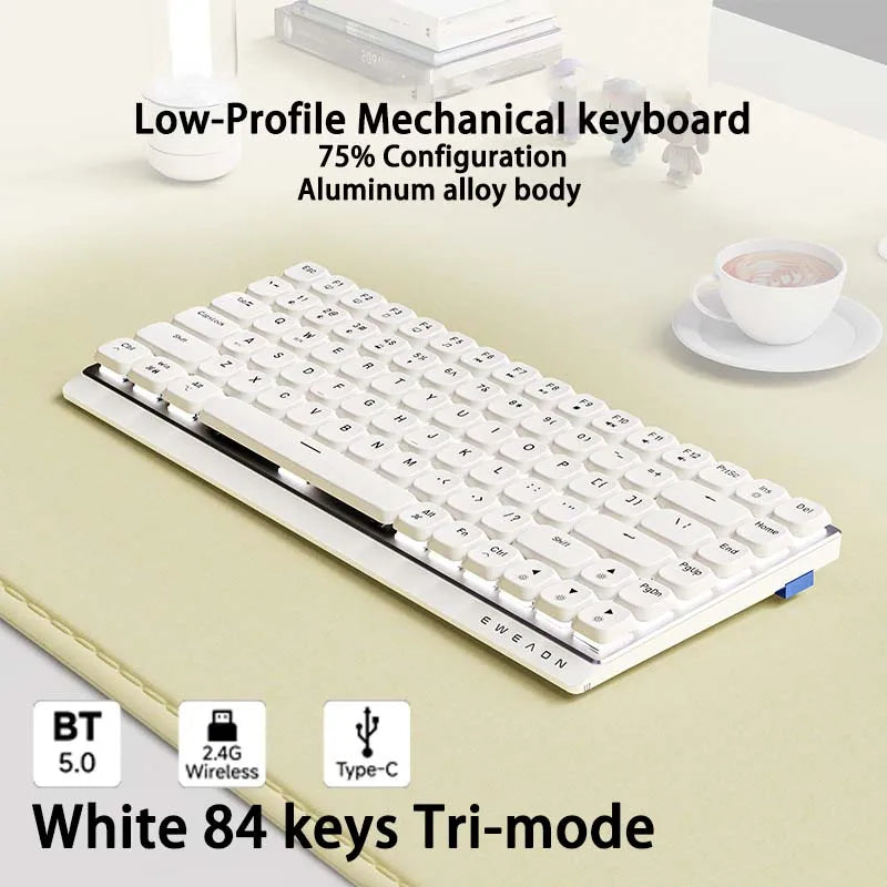EWEADN MK84 Low Profile Gaming Mechanical Keyboard silent Wireless Bluetooth 3mode Portable Slim Keyboard aluminum alloy panel